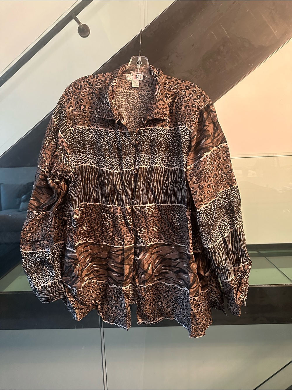 Vintage Animal-Print Silk Relaxed Button-Down Shirt